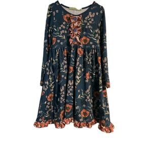 Girls Millie Loves Lily Size8 Navy Orange Autumn Fall Leaves Flowers Twirl Dress